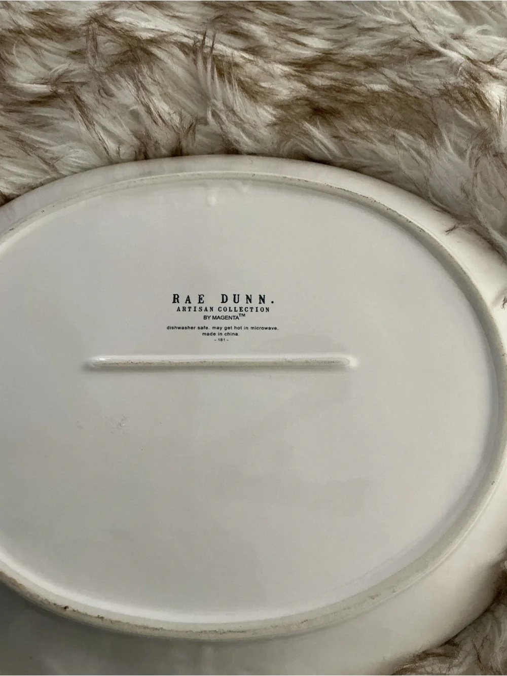 Rae Dunn Cream Ceramic Plate with Green Trim and Script